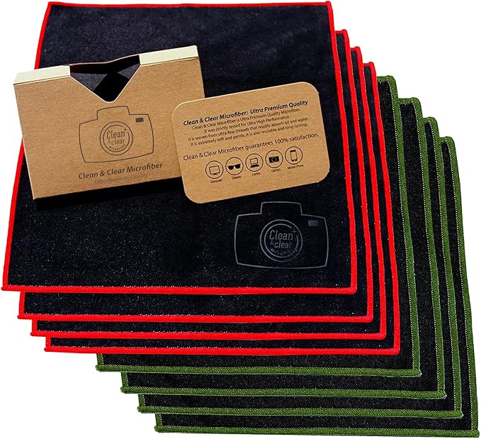 Clean & Clear Microfiber Cleaning Cloth, EXTRA LARGE [8 Pack] ULTRA PREMIUM Microfiber Cleaning Cloth - Microfiber Cloth for Camera Lens, Glasses, Screens, and all Lens.