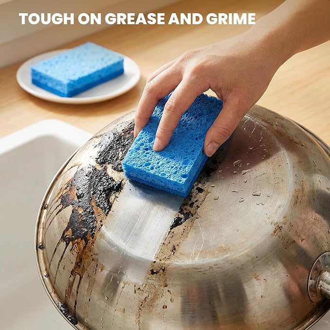 Metflavor Kitchen Sponges, 6 Count, Non-Scratch Scrub Sponge, Dual Sided Cleaning Sponges for Dishes, Kitchen, Bathroom