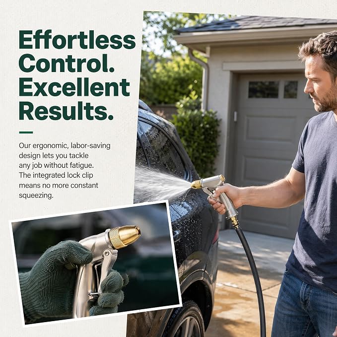 Metal Garden Hose Nozzle 4 Modes Leak Proof High Pressure Lawn Car | Zinc alloy nozzle, 4 spray modes, leak-proof. 250 PSI pressure for lawn, car, patio & pet cleaning; comfy ergonomic grip.