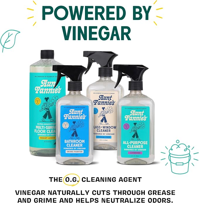 Aunt Fannie's All Purpose Vinegar Cleaner Spray, Lemon, Refill 64 oz | Cuts Grease & Grime, No Harsh Residue, Safe for Kitchens Bathrooms Windows Counters & Sealed Areas, Kid and Pet Safe