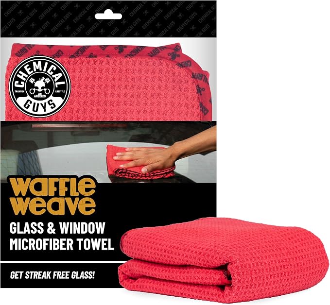 Chemical Guys, Waffle Weave Glass & Window Microfiber Towel, Red, 24 x 16 | Waffle-weave towel wipes glass, mirrors and windows streak-free, scratch-safe for cars, home and mirrors