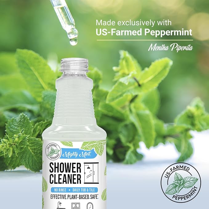 Mighty Mint Shower Cleaner, No-Rinse, No-Scrub, Daily Spray for Glass, Tile, Grout, Natural Peppermint Scent, 16oz - 2 Pack