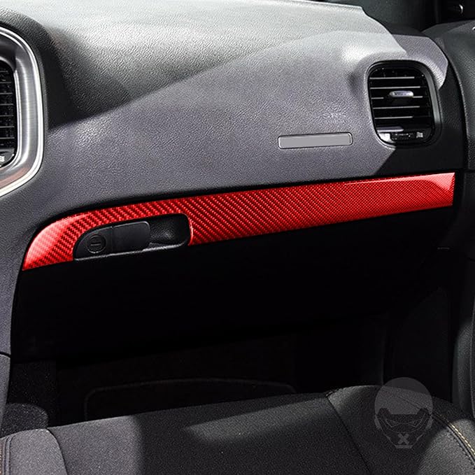 Glove Box Handle Decals Fit for Dodge Charger/Chrysler 300 2011-2023 | Real Carbon Fiber | Accessories | Trim Passenger Side Storage Box Glove Box Panel | Thick Overlay | Self-adhesive | Red