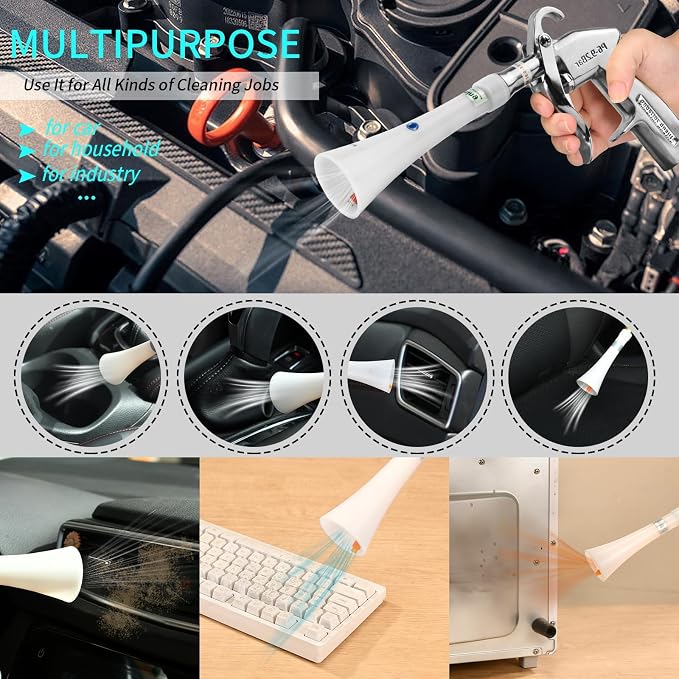 GOCCIDA Tornado Car Cleaning Gun Powerful Dry Car Detailing Air Gun Blower | Vortex Car Detailing Kit Pro High Pressure Blower Gun for Cleaning Interiors & Exteriors for Air Compressor Blasts Dust Fast
