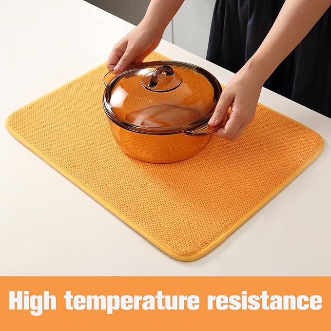 2 Pack Microfiber Dish Drying Mat for Kitchen Counter,Ultra Absorbent Dish Drainer Mat ,Dish Drying Pad , Dish Rack Mat 20×15 Inch (Yellow)