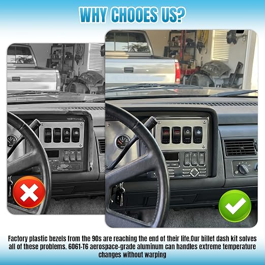 Billet Dash Bezel Kit for 1988-1994 Chevy Silverado GMC Sierra | CNC Aluminum, Polished Finish, Fits OBS GMT400, Gauge Cluster And Radio Trim