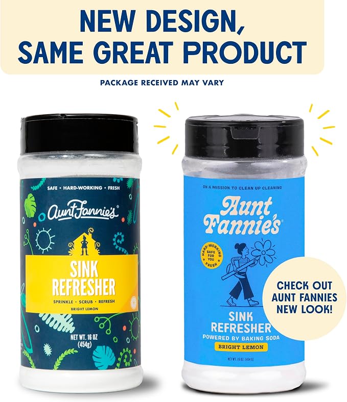 Aunt Fannie's Sink Refresher, Bright Lemon Powder Scrub and Odor Minimizer for Sinks, Drains and Garbage Disposals, 16 Ounces (Pack of 2)