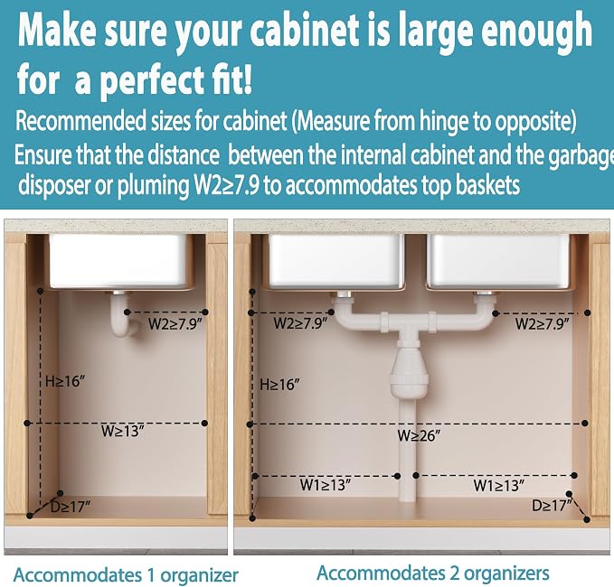 Liuoud Under Sink Organizer 2 Pack, 2 Tier Slide Out Large Capacity Height Adjustable Under Sink Organizers and Storage for Kitchen Bathroom Cabinet, White