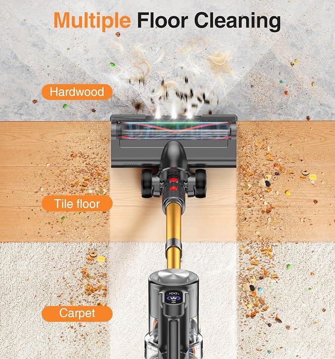Natrogix Cordless Vacuum Cleaner, Stick Vacuum Cordless Lightweight, 45Mins Runtime, 3 Suction Modes, Smart Display, Wall-Mounted Charging, Vacuum Cleaners for Home Pet Hair, Carpet, Hardwood Floor