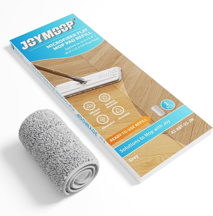 JOYMOOP Microfiber Replacement Pad for 15" Flat Mop System, Grey, 1-Pack Refill