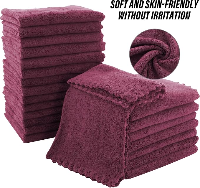 MOONQUEEN Ultra Soft Premium Washcloths Set - 12 x 12 inches - 72 Pack - Quick Drying - Highly Absorbent Coral Velvet Bathroom Wash Clothes (Burgundy)