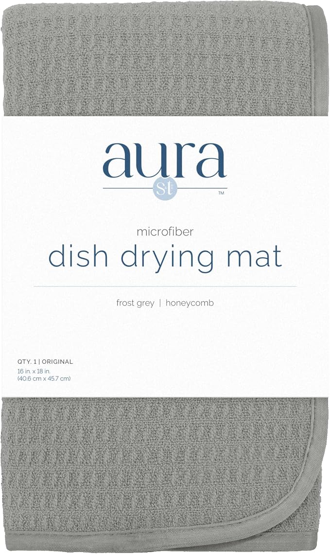 S&T INC. Dish Drying Mat, 16” x 18”, Absorbent Microfiber Kitchen Counter Mat, Dish Drying Pad for Dishes, Utensils, Pots and Pans, Large, Grey