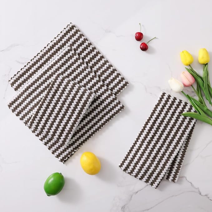 Homaxy 18 Pack Kitchen Dish Cloths, Ultra Soft and Absorbent Dish Towels, Reusable Fast Drying Microfiber Cleaning Cloth, Coral Velvet Wave Design No-lint, 10 x 10 inches, Brown
