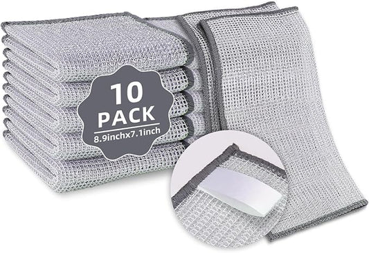 PIPUHA 10 Pack Non-Scratch Stainless Steel Scrubber, Reusable Diamond Weave Scrubber Cloths for Kitchen, Heavy-Duty Metallic Fiber Cleaning Cloth for Cookware, Dishes, Sinks, Easy-Rinse & Quick-Dry