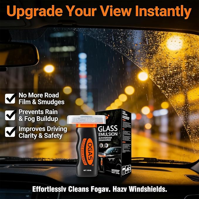 Car Windshield Cleaner & Glass Oil Film Remover, 100ml x 2PCS Car Glass Cleaner with Brush, Removes Oil, Grease & Fog, wiper residue, Anti-Fog Glass Emulsion Cleaner for Clear Driving Visibility