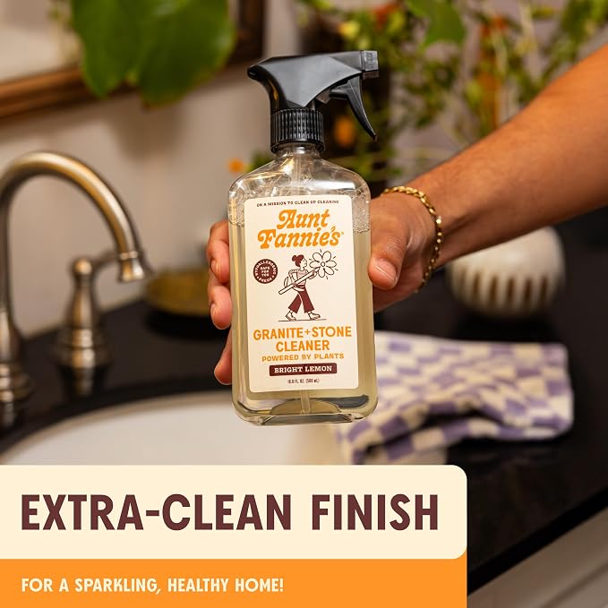 Aunt Fannie's Granite and Stone Cleaner, Plant Based Daily Countertop Spray for Granite, Stone, Marble, Soapstone, Quartz, Slate, Laminate, and other Sealed Surfaces, Bright Lemon Scent, Pack of 1