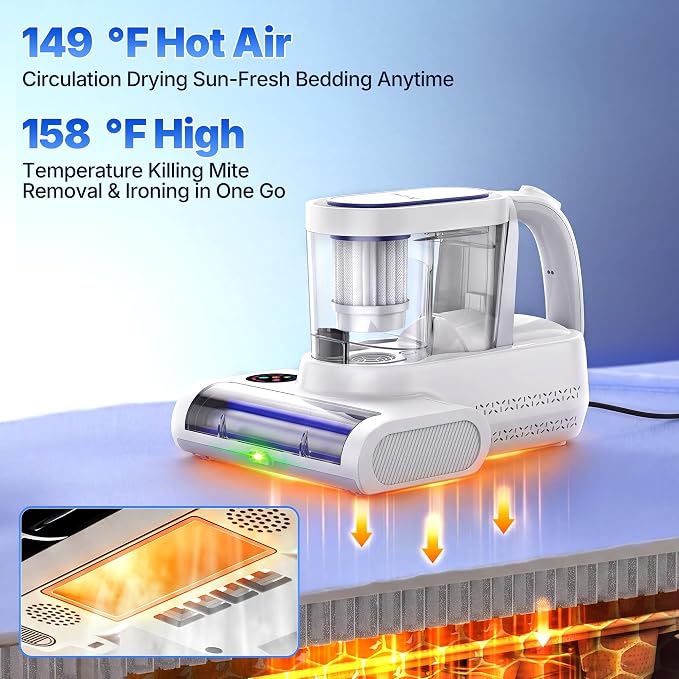 Misshappy Mattress Vacuum Cleaner - 16KPa Strong Suction Handheld Bed Cleaner with 253.7nm UV-C Sanitizing Light, Ultrasonic Module, Green Dust Visible Light, Dual Dust Cup Filtration 500W