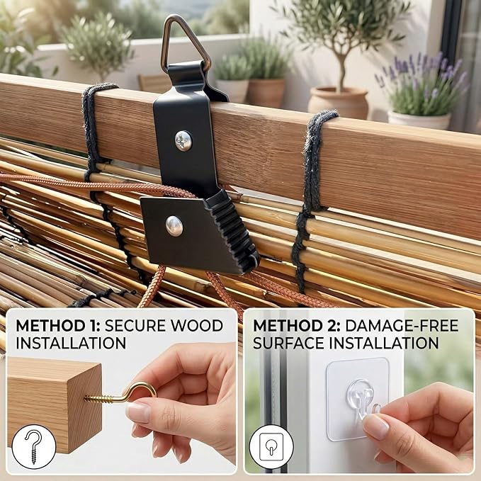 Weatherproof Patio Shades Roll Up Outdoor, 42" 53" 60" 65" 72" Reeds Bamboo Window Blinds, Light Filtering Balcony Privacy Screen and Garden Pergola Sun Protection(58" W x 64" H)