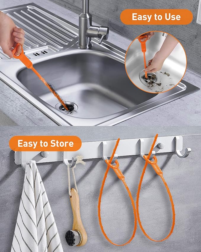 6 Pack 25 Inch Drain Snake Hair Clog Remover Tool, Flexible Sink Drain Cleaner for Shower, Bathtub, Bathroom Sink and Kitchen Sink, Reusable Drain Cleaning Tool for Hair Blockage Removal