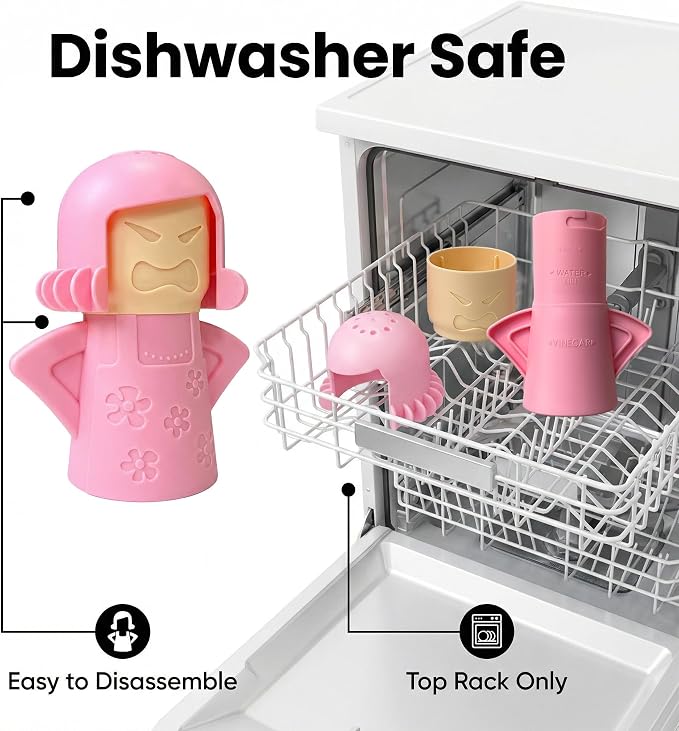 Angry Mama Microwave Oven Steam Cleaner, Angry Mom Microwave Cleaner, Just Add Vinegar and Water, Cut Cleaning Time by Half (Pink)