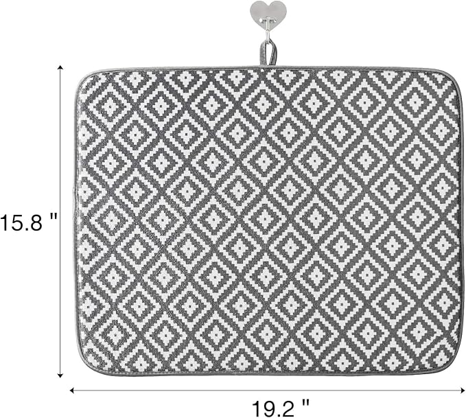 SUBEKYU Microfiber Dish Drying Mat for Kitchen Counter, Absorbent Dishes Drainer/Rack Pad for Countertop, 19.2 by 15.8 Inches (Rhombus), Grey, 1 Pack