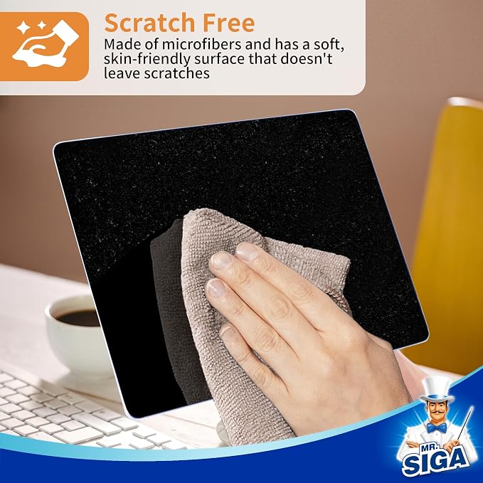 MR.SIGA Microfiber Cleaning Cloths, Streak Free Microfiber Towels, 12 Pack | All-purpose microfiber cloths, ultra absorbent, reusable household cleaning towels, Wheat, 32 x 32 cm(12.6 x 12.6 inch)