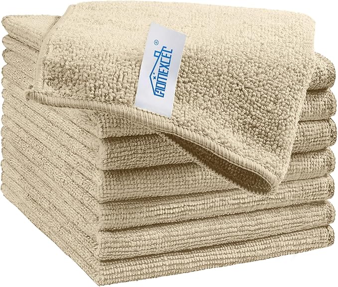 HOMEXCEL 8PK Microfiber Cleaning Cloth, Cleaning Rags for Home, 11.5x11.5in | Reusable, Lint Free, Scratch-Free and Highly Absorbent Towels for Kitchen, Window and Glass, Cars, Brown