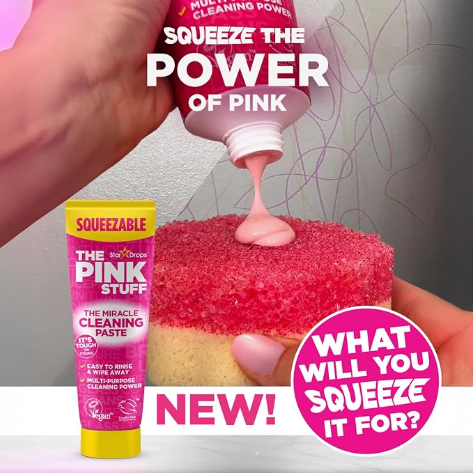 The Pink Stuff Squeezable Cleaning Paste 300g with SQeeZY Scrubber Sponge | Powerful Multi Purpose Surface Cleaner for Kitchen, Bathroom, Cookware, Tiles, Showers, and More