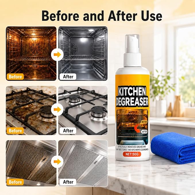 GreaseKiller BBQ Grill Cleaner Spray, Heavy Duty Kitchen Degreaser Foaming Spray, Outdoor Grill Degreaser for BBQ Grate, Oven, Range Hood, Smokers, Removes Caked-On Grease & Baked Food Residues(2PCS)