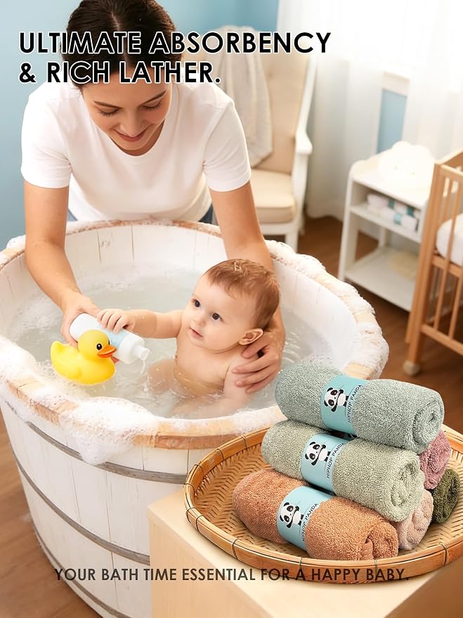 HIPHOP PANDA Baby Washcloths, Rayon Made from Bamboo - 2 Layer Ultra Soft Absorbent Newborn Bath Face Towel - Reusable Baby Wipes for Delicate Skin - Boho Earth Tones, 30 Pack