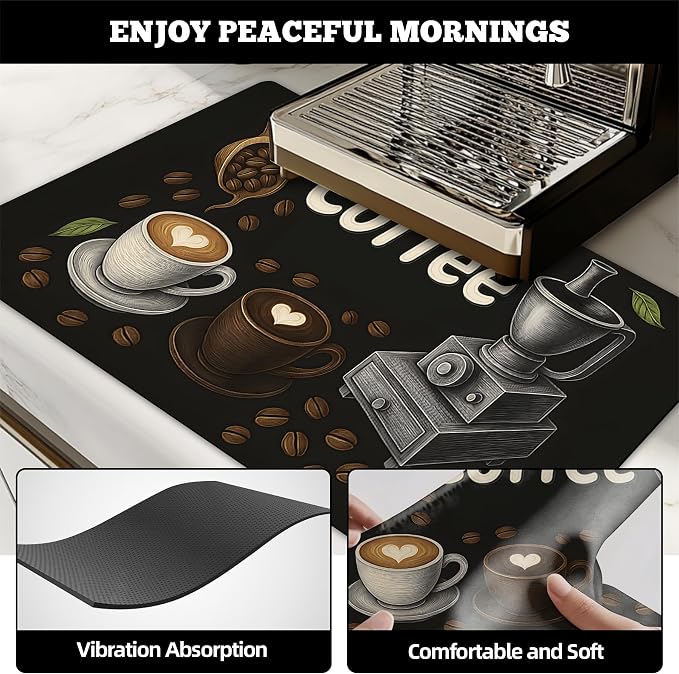 Dish Drying Mat Large Coffee Mat Absorbent Drying Mat for Kitchen Counter Coffee Bar Accessories 32"x 17", Coffee Grinder