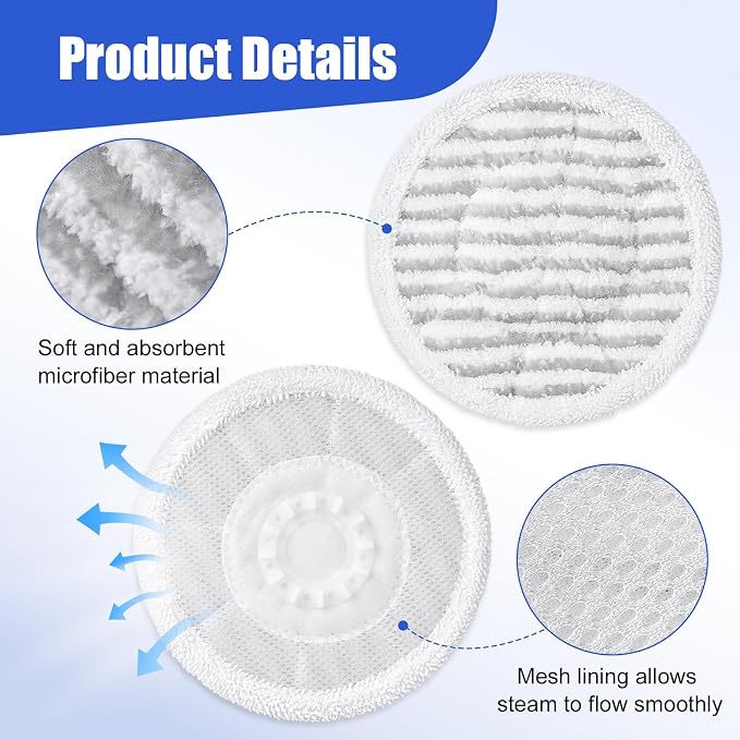 8 Pack Steam Mop Pads Compatible with Shark S8201 S8001 S7001 S7201 | S7005 S7000 Series, S7000AMZ S7001TGT– Microfiber Replacement Scrub Pad, All-in-One Reusable Cleaning Refills for Hard Floor