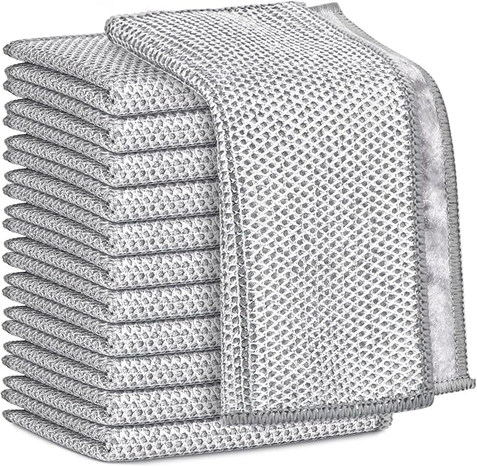 AIDEA Non Scratch Wire Dishcloth 12PK, Wire Dishwashing Rag for Wet and Dry, Dual Sided, Washable Dish Rags, Cleaning Pads Steel Scrubber for Cookware, Sinks, Dishes, Stove Tops, 7"×8"