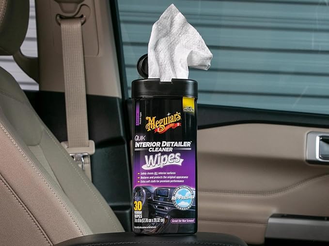 Meguiar's Quik Interior Detailer Wipes G13600, 6 Pack of 30 Count, 180 Total, Dashboard and Trim Cleaner for Leather, Vinyl, Rubber, Metal, LCD, Navigation Screens, Non-Greasy Touchups