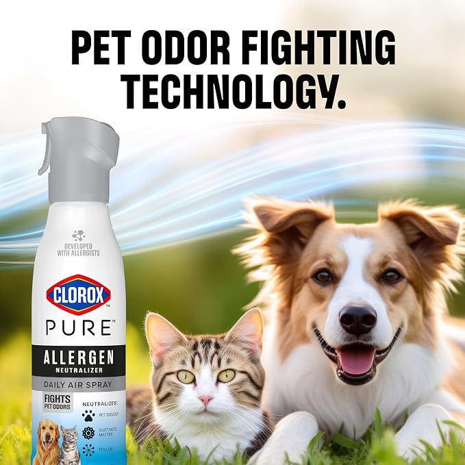 Clorox PURE Allergen Neutralizer Daily Air Spray, Fights Pet Odors, Fresh Scent, 8 Ounces