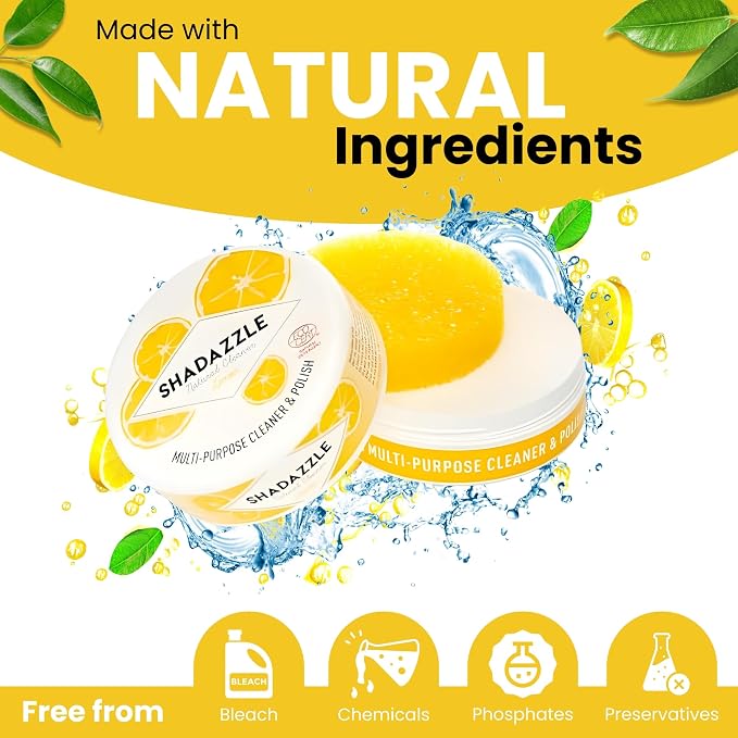 Shadazzle Natural All Purpose Cleaner and Polish, 2 Pack Lemon Scent | Clean & Polish Surfaces, 100% Natural Ingredients, Cleaning Paste, Easy to Rinse, Works on Metals, Ceramics, Marble and More
