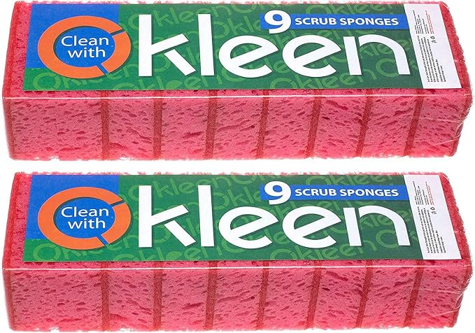 Pink Multi Use Scrub Sponges. Made in Europe. 18 Pack, 4.3x2.8x1.4 inches. Odorless Heavy Duty & Non Scratch Fiber. Durable and Delicate Scrubber for Kitchen & Bathroom, Housekeeping & Outdoors