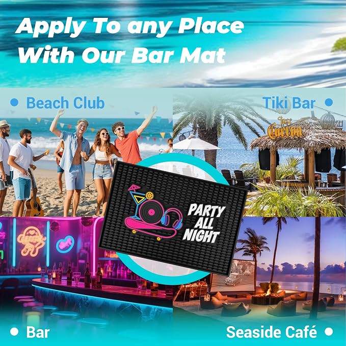 Neon Tiki Black Bar Mat 18 x 12 Inch - Thick Rubber Bar Mats for Countertop and Bartending - Professional Bar Spill Mat for Home Bar Accessories, Bar Cart Decor and Bartender Accessories （YDCW）