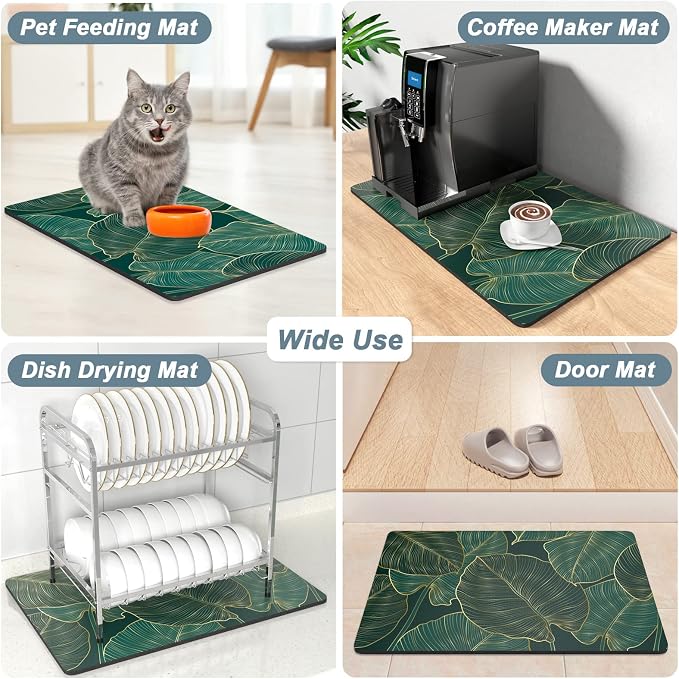 Rnivvi Coffee Mat, 16" x 24" Cute Tropical Theme Coffee Bar Mats for Espresso Machine Station Accessories and Organizer, Hide Stain Rubber Backed Absorbent Dish Drying Pad for Kitchen Counter, Palm