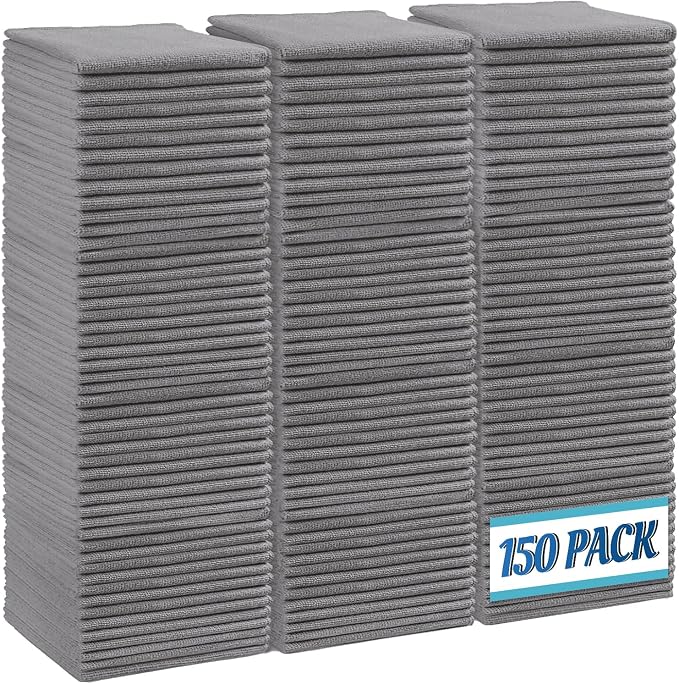 HOMEXCEL 150PK Microfiber Cleaning Cloth, Cleaning Rag for Home, 11.5x11.5 | Reusable, Lint Free, Scratch-Free and Highly Absorbent Towels for Kitchen, Window and Glass, Cars, Grey