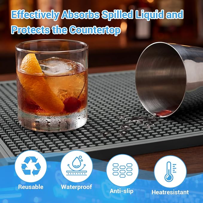 ZJWZLG Bar Mat - Premium 18"X12" Rubber Bar Mats for Countertop, Non-slip Dish Drying Pad & Bartender Mat with for Fast Drying, Ideal Bar Tools for Home Bar, Cocktail Set, And Kitchen Use(Grey)