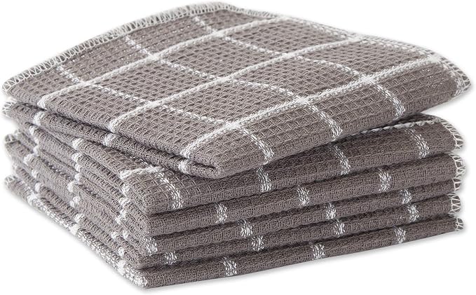 DII Scrubber Dishcloths Collection Windowpane Dishrag Set, 12x12, Gray/White, 6 Piece