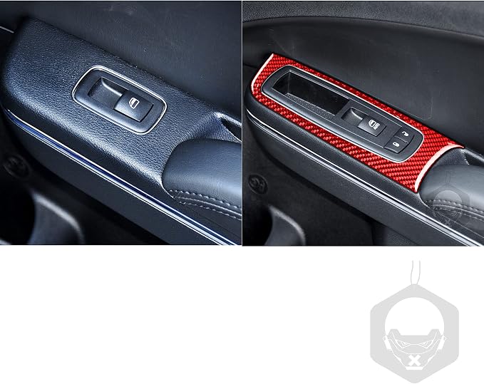 Door Control Panel Fit for Dodge Charger/Chrysler 300 2011-2023 | Real Carbon Fiber | Accessories | Trim Door Control Surround Cover Stickers | Thick Overlay | Self-adhesive | Red