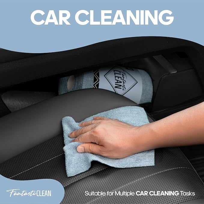 Fantasticlean Microfiber Cleaning Cloth Roll -60 Pack, Tear Away Paperless Towels, 8" x 8", Reusable Washable Rags, for House Kitchen, Pet, Office, Indoor Outdoor, Compact and Portable (Baby Blue)