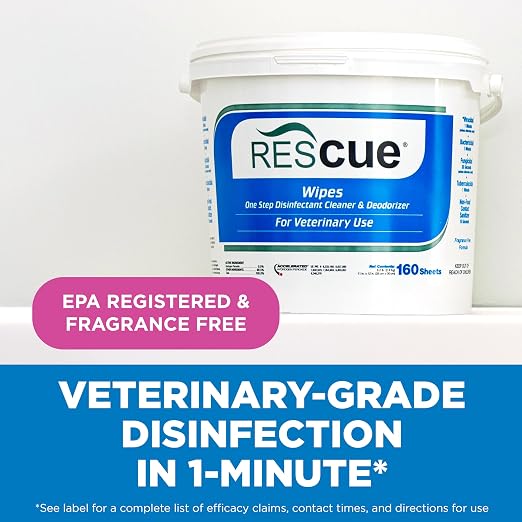 REScue One-Step Disinfectant Cleaner & Deodorizer Wipes for Vet Use – Cleaner for Kennels, Litter Boxes, Vet Offices, Pet Grooming Surfaces – Extra Large, 160-Count Wipes Bucket (1 Pack)