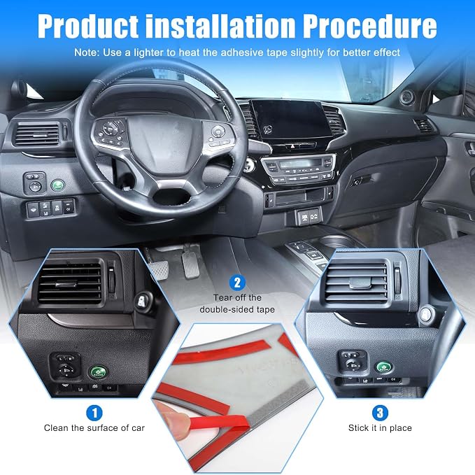 Center Console Dashboard Panel Strip Trim Compatible with Honda Pilot 2016-2022 Interior Decorative Cover Protector Accessories Anti Scratch ABS Material (Glossy Black)