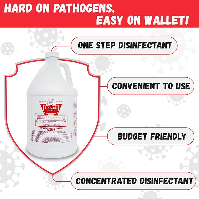 Lucasol One Step Hospital Grade Disinfectant Concentrate, Non-Porous Surface Sanitizer - 1 Gallon