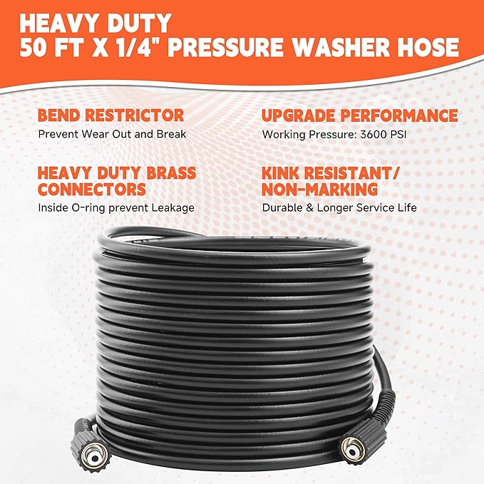 FIXFANS Pressure Washer Gun and Hose Kit, 50FT Power Wash Hose, M22 Fitting | High Pressure Washer Replacement Wand Extension, 5 Nozzle Tips