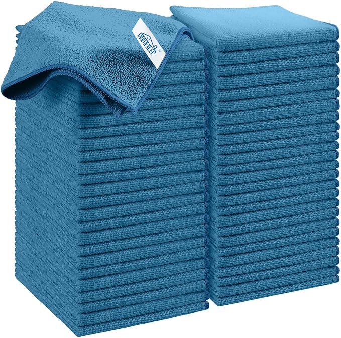 HOMEXCEL 50PK Microfiber Cleaning Cloth, Cleaning Rag for Home, 11.5x11.5in | Reusable, Lint Free, Scratch-Free and Highly Absorbent Towels for Kitchen, Window and Glass, Cars, Navy Blue
