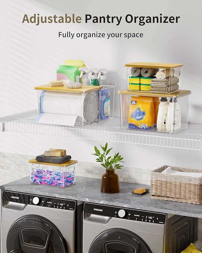 iCASA 3 in 1 Trash Bag Dispenser Holder Kitchen Under Sink Organizer | Garbage Bag Dispenser for 13/30/33 Gallon Bags, Clear Plastic Bins for Pantry, Laundry Room Organization and Storage